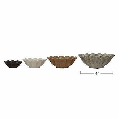 Set of 4 Stoneware Flower Bowls in Neutral Colors: 6", 5", 4", 3"