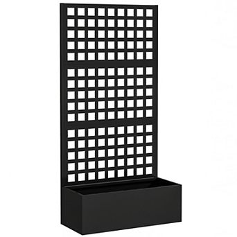 Outsunny Metal Planter Box with Trellis, Drain Holes, 35inchx16inchx70inch