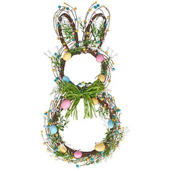 Easter Bunny Wreath Spring Door Decor with Eggs Eucalyptus