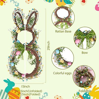 Easter Bunny Wreath Spring Door Decor with Eggs Eucalyptus