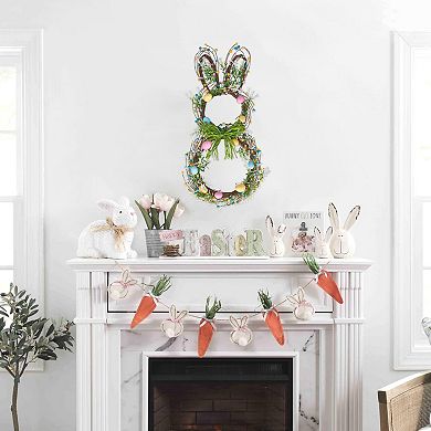 Easter Bunny Wreath Spring Door Decor with Eggs Eucalyptus
