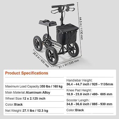 Aluminum Knee Scooter for Adults with Smooth Air-Filled Tires and Portable Foldable Design