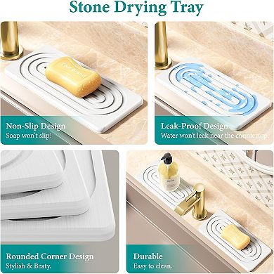 2 PCS Water Absorbing Stone Tray for Sink, Quick Drying Diatomite Bathroom Tray Countertop,8.3" x 4"