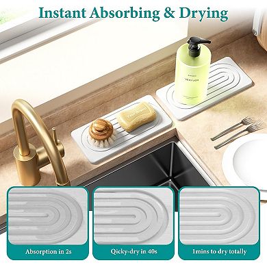 2 PCS Water Absorbing Stone Tray for Sink, Quick Drying Diatomite Bathroom Tray Countertop,8.3" x 4"