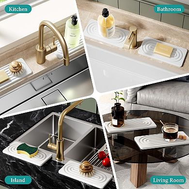 2 PCS Water Absorbing Stone Tray for Sink, Quick Drying Diatomite Bathroom Tray Countertop,8.3" x 4"