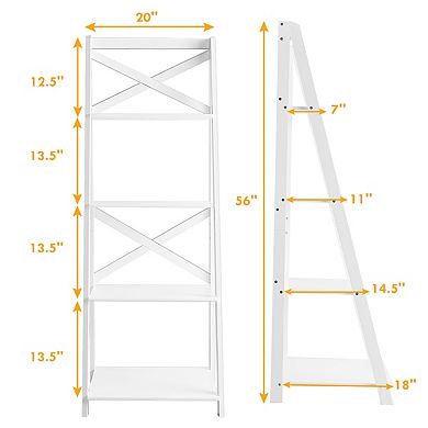 Costway 4-Tier Ladder Shelf Bookshelf Bookcase Storage Display Plant Leaning Shelf