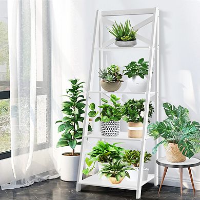 Costway 4-Tier Ladder Shelf Bookshelf Bookcase Storage Display Plant Leaning Shelf