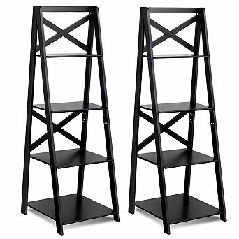 Costway 4 tier Ladder Shelf Bookshelf Bookcase Storage Display Plant Leaning Shelf