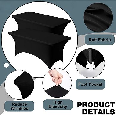 2 Pack 6FT Spandex Table Cloth - 72 x 30 Inch Rectangular Stretch Tablecloth, Wrinkle Resistant