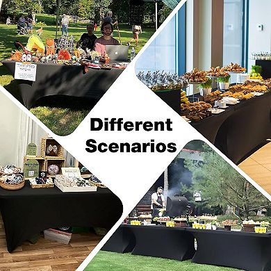 2 Pack 6FT Spandex Table Cloth - 72 x 30 Inch Rectangular Stretch Tablecloth, Wrinkle Resistant