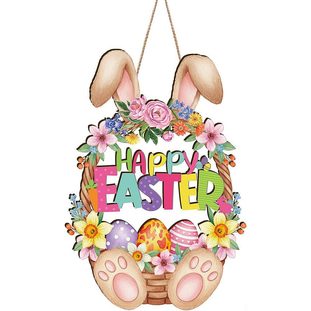 Easter Bunny & Eggs Wreath Door Sign Spring Welcome Decor