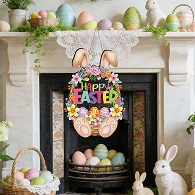 Easter Bunny & Eggs Wreath Door Sign Spring Welcome Decor
