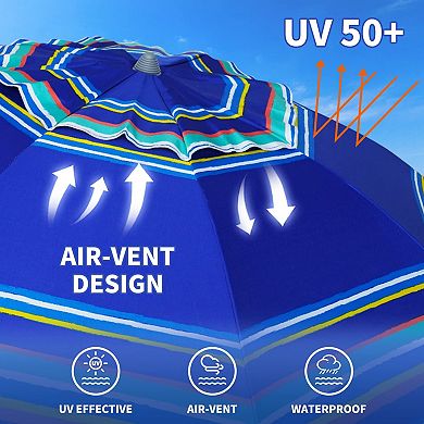 7ft Wind Resistant Beach Umbrella with UV 50+ Protection, Vent Tilt, Portable Sand Anchor