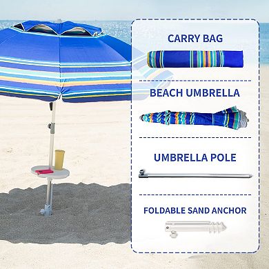 7ft Wind Resistant Beach Umbrella with UV 50+ Protection, Vent Tilt, Portable Sand Anchor