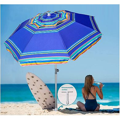 7ft Wind Resistant Beach Umbrella with UV 50+ Protection, Vent Tilt, Portable Sand Anchor