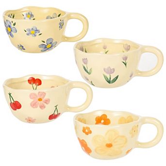 Ceramic Coffee Mug Vintage Floral 8 oz 4 Pack