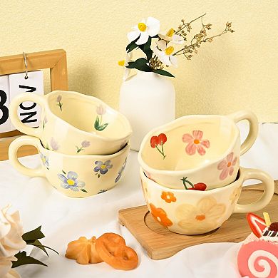 Ceramic Coffee Mug Vintage Floral 8 oz 4 Pack