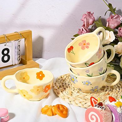 Ceramic Coffee Mug Vintage Floral 8 oz 4 Pack