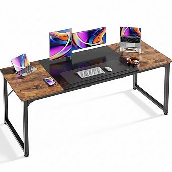 63" Rustic Brown & Black Desk: Stylish, Space-saving, Multi-functional for Home Office, Gaming