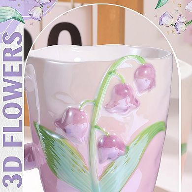 Cute 3D Flower Coffee Ceramic Mugs 13 oz 2 pack