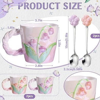 Cute 3D Flower Coffee Ceramic Mugs 13 oz 2 pack