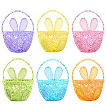 6 pc Bunny Ear Easter Baskets for Garden Party Egg Hunt