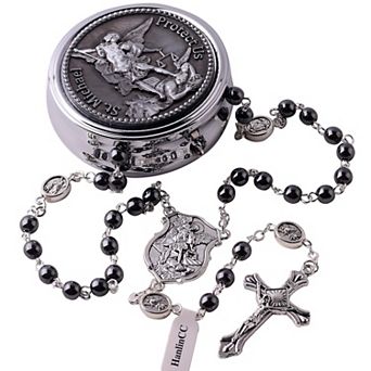 Saint Michael Hematite Rosary Necklace for Men