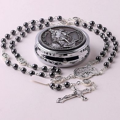 Saint Michael Hematite Rosary Necklace for Men