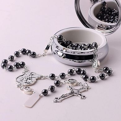 Saint Michael Hematite Rosary Necklace for Men