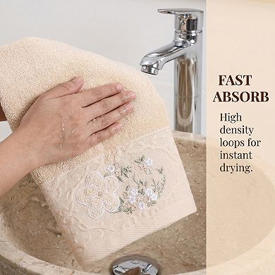Floral Embroidered Hand Towels for Bathroom, 29" x 13" Soft Absorbent Flower Hand Towel Set