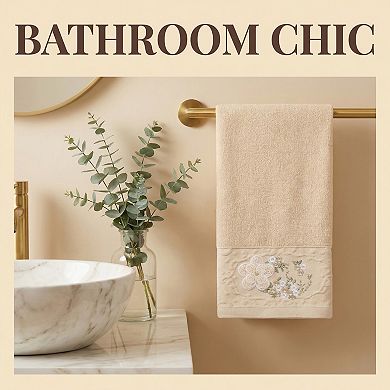 Floral Embroidered Hand Towels for Bathroom, 29" x 13" Soft Absorbent Flower Hand Towel Set