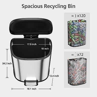 13.2 Gallon Trash Can, Stainless Steel Kitchen Trash Bin with Foot Pedal and Soft-Close Lid