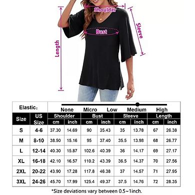 Women's 3/4 Bell Sleeve V Neck Loose Fit Tunic Tops