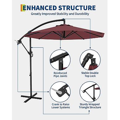 10FT Rectangular Large Patio Umbrella With Solar Lights & Base Included,Crank Handle, UV Protection