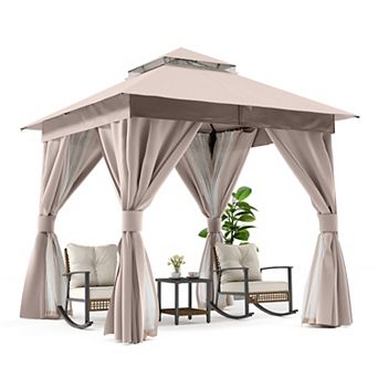 8'x8' Gazebo with Double Roof Mosquito Net & Privacy Screens Heavy-Duty Semi-Permanent Patio Gazebo
