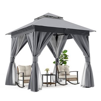 8'x8' Gazebo with Double Roof Mosquito Net & Privacy Screens Heavy-Duty Semi-Permanent Patio Gazebo