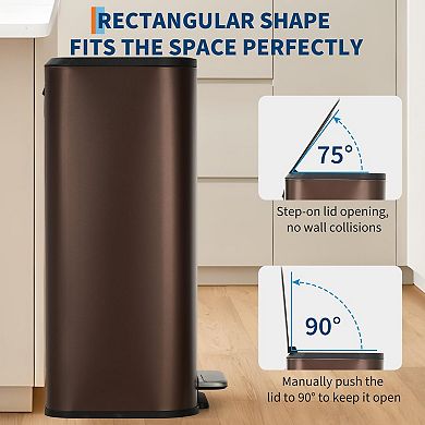 Kitchen Stainless Steel Trash Can, Garbage Can with Soft-Close Lid, Foot Pedal and Inner Bucket