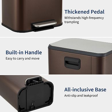 Kitchen Stainless Steel Trash Can, Garbage Can with Soft-Close Lid, Foot Pedal and Inner Bucket