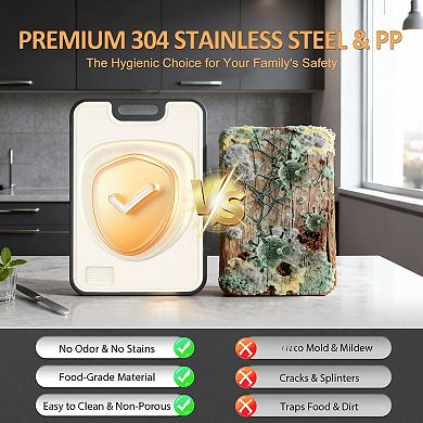 2PC Double Sided Stainless Steel Wheat Straw Chopping Board Juice Grooves Dishwasher Safe