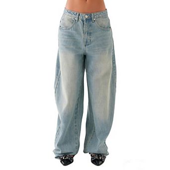 Women's Wash Oversized Barrel Leg Denim Jeans Summer Fall Vintage High-Waisted Casual Long Pants