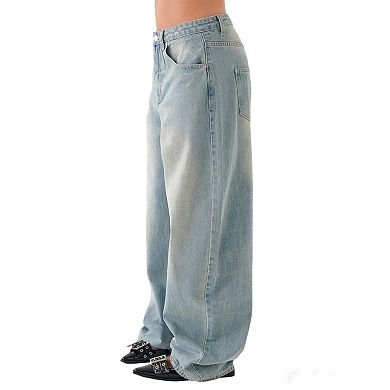 Women's Wash Oversized Barrel Leg Denim Jeans Summer Fall Vintage High-Waisted Casual Long Pants