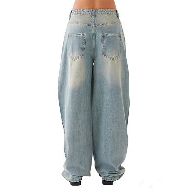 Women's Wash Oversized Barrel Leg Denim Jeans Summer Fall Vintage High-Waisted Casual Long Pants