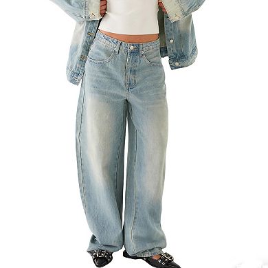 Women's Wash Oversized Barrel Leg Denim Jeans Summer Fall Vintage High-Waisted Casual Long Pants