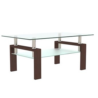 KWPZQEB 2 tier Modern Rectangle Glass Coffee Table, Living Room Furniture