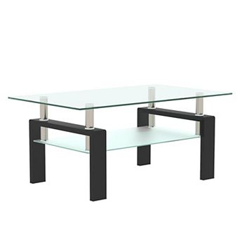 KWPZQEB 2 tier Modern Rectangle Glass Coffee Table, Living Room Furniture