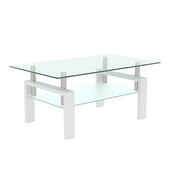 KWPZQEB 2 tier Modern Rectangle Glass Coffee Table, Living Room Furniture