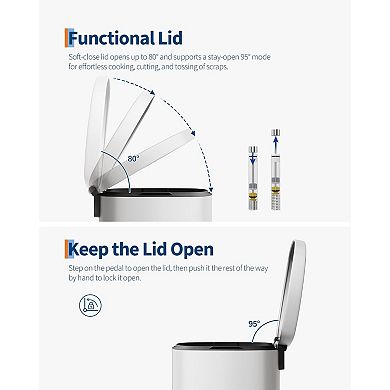 13 Gal Kitchen Trash Can with Lid, Rust Proof Garbage Can, Step-on Trash Bin with Soft Close Lid