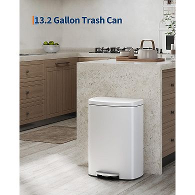 13 Gal Kitchen Trash Can with Lid, Rust Proof Garbage Can, Step-on Trash Bin with Soft Close Lid