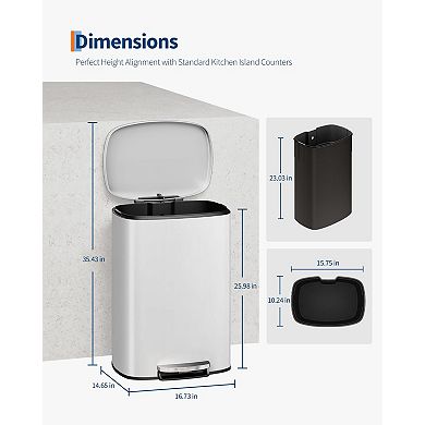 13 Gal Kitchen Trash Can with Lid, Rust Proof Garbage Can, Step-on Trash Bin with Soft Close Lid