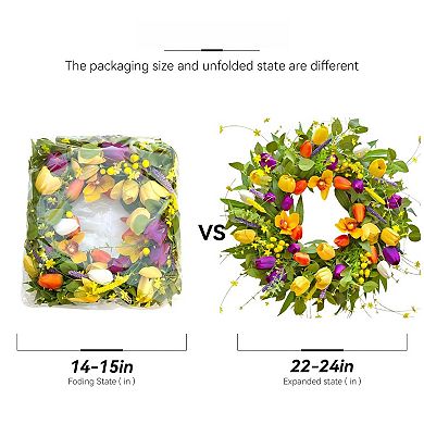 24" Spring Artificial Colorful Tulip Wreath Home Decor